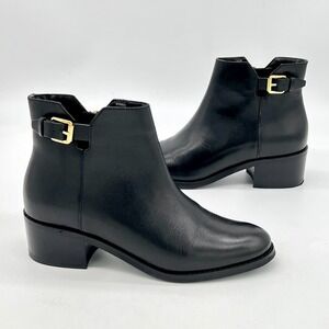 Cole Haan Haidyn Chelsea Bootie Black Leather w Gold Buckle Sz 6.5 $180 MSRP